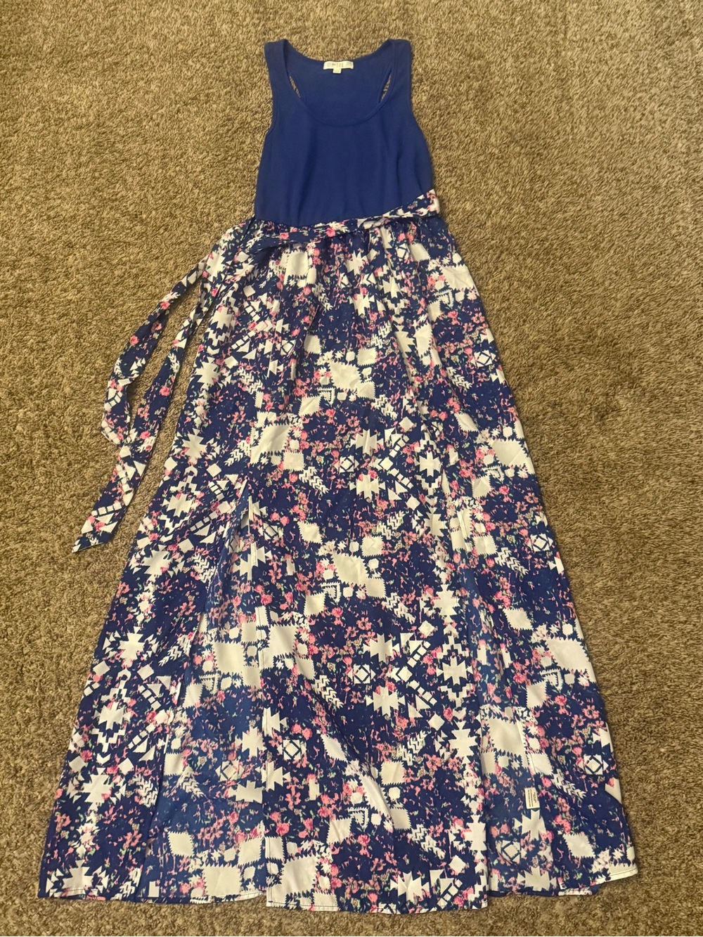 love, Fire Blue Tank Top Floral Maxi Dress